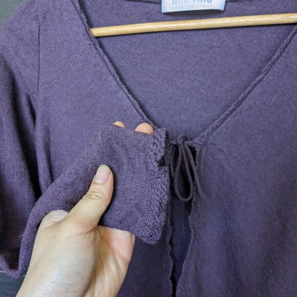 Vintage Miu Miu Cardigan Purple Tie Front Cropped Wool Silk Size 42 Small - Picture 6 of 10